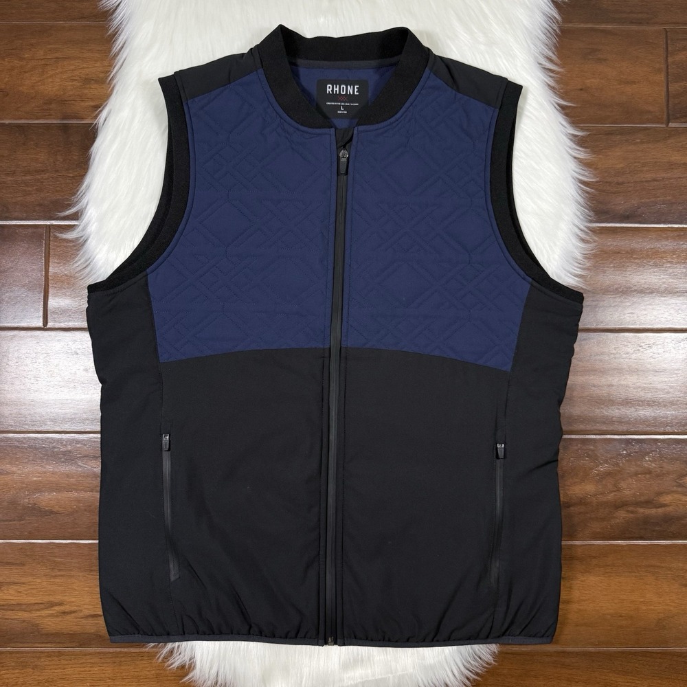 RHONE Navy and Black Quilted Front Vest